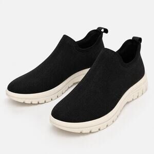 J&M Black Waterproof Knit Slip On Sneakers Lug Sole Womens 11M Casual Shoes NWT